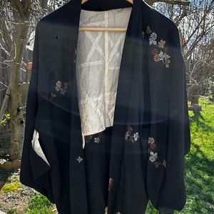 Authentic Black and Floral Japanese Kimono